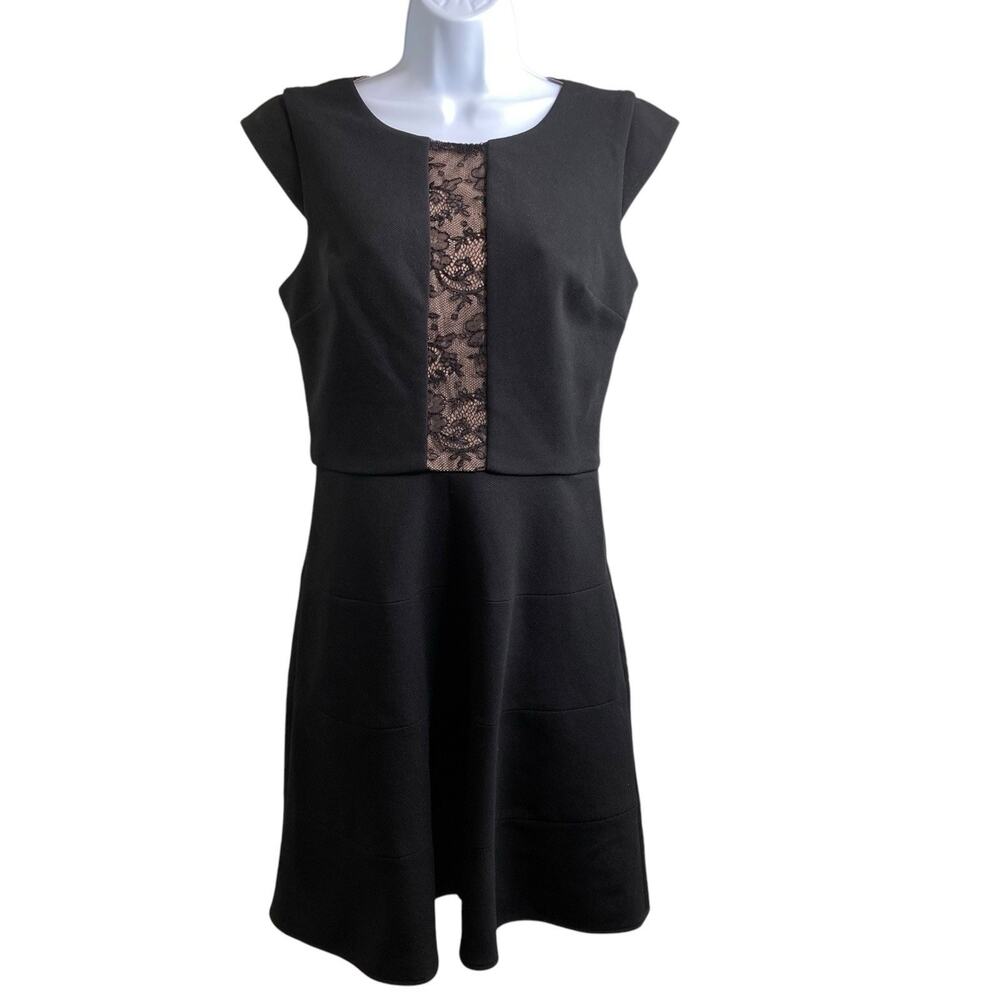 Betsey Johnson Y2K Women's Black Lace Inset Fit & Flare Dress Size 6 LBD Party
